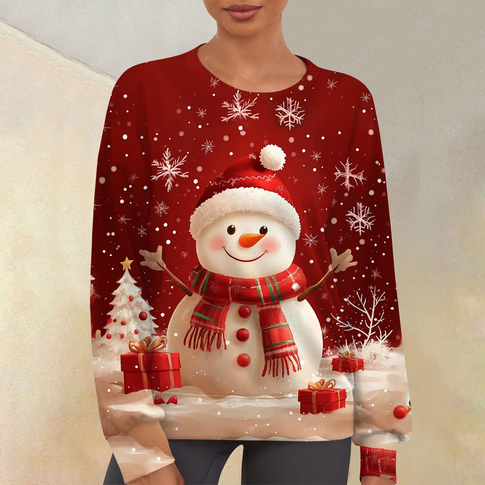 

Женский повседневный модный принт с круглым вырезом и длинным рукавом, свитер-топ XL арбуз красный