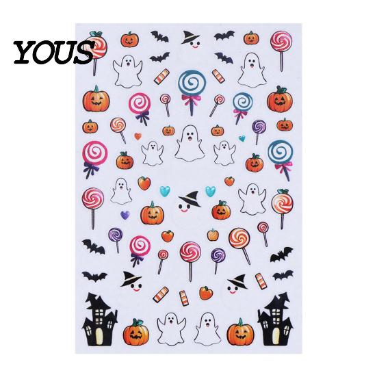 Cartoon Nail Art Halloween Stickers, Pumpkin Ghost Bat Decals for Waterproof Stickers Decorations, Self-Adhesive Holiday Manicure Women Long Lasting