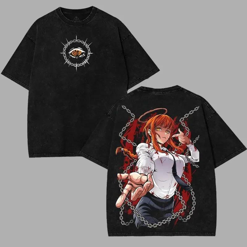 Washed Oversized Chainsaw Man Tee Shirt Men Women Cotton T-shirts Vintage Street Harajuku Male Short Sleeve Tshirt  Female Male Clothing