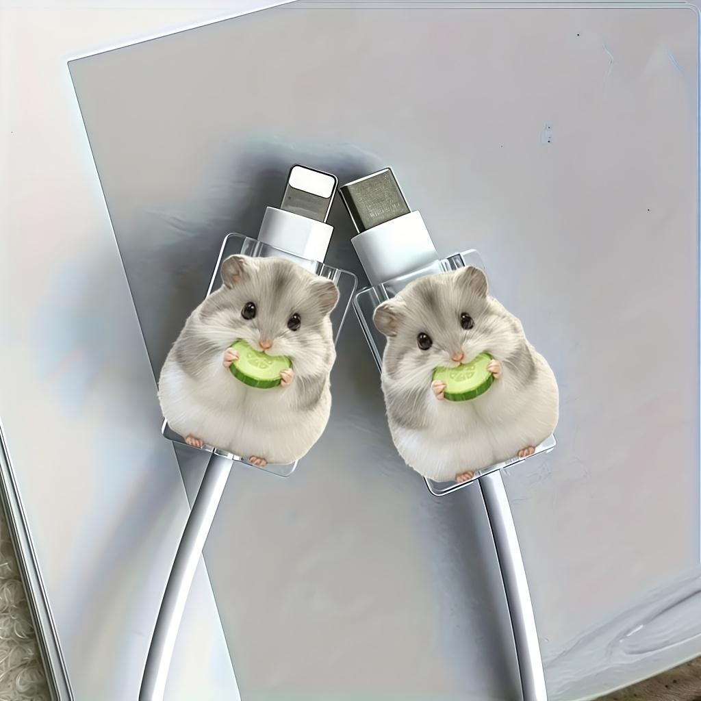 4PCS Cute Hamster Data Cable Protector with Cucumber, Anti-Breakage, Type-C Phone Cable Protector, Beautiful And Durable