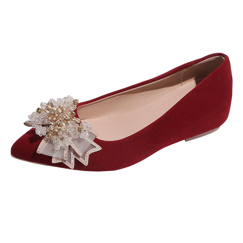 Wedding Shoes Women's 2025 New Bridal Shoes Pointed Red Wedding High Heels Women's Wedding Fat Feet Wide Feet Single Shoes
