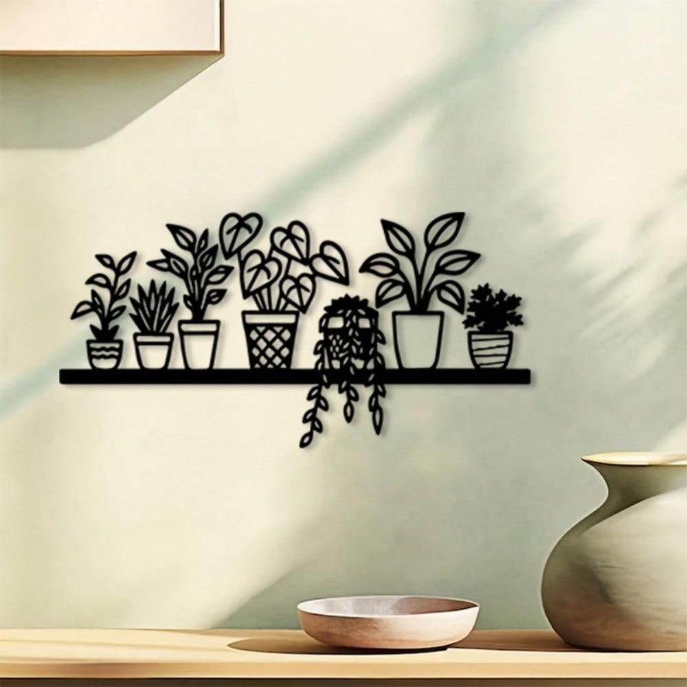 Bohemian Flower Metal Wall Art Vintage Plant Shelf with 7 Hanging Pots for Kitchen Living Room Rustic Holiday Gift