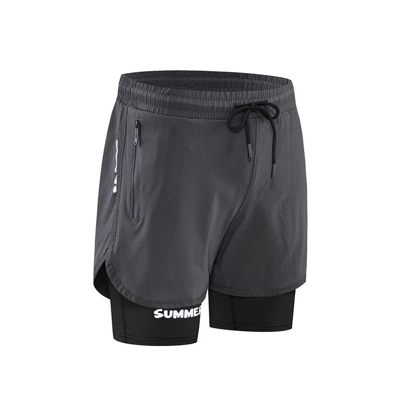 Men's Double-Layer Quick-Dry Three-Quarter Running Shorts - Anti-Exposure Fitness Pants for Summer 2023
