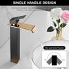 Gold and Black Waterfall Brass Bathroom Basin Faucet Mixer Tap with Hot and Cold Function for Sink
