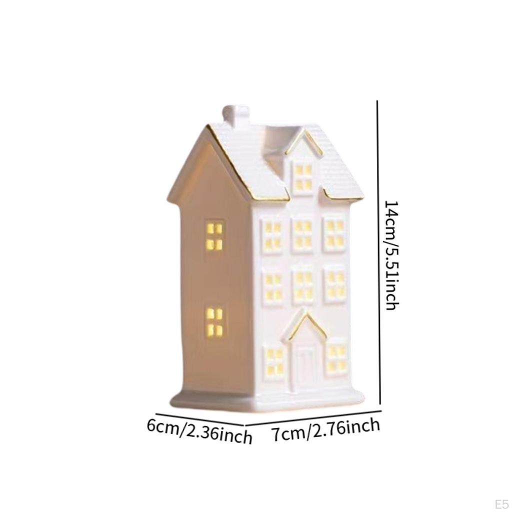 Ceramic Illuminated Cottage Figurine, House Statue, Figurines, Scene, Porcelain, Christmas