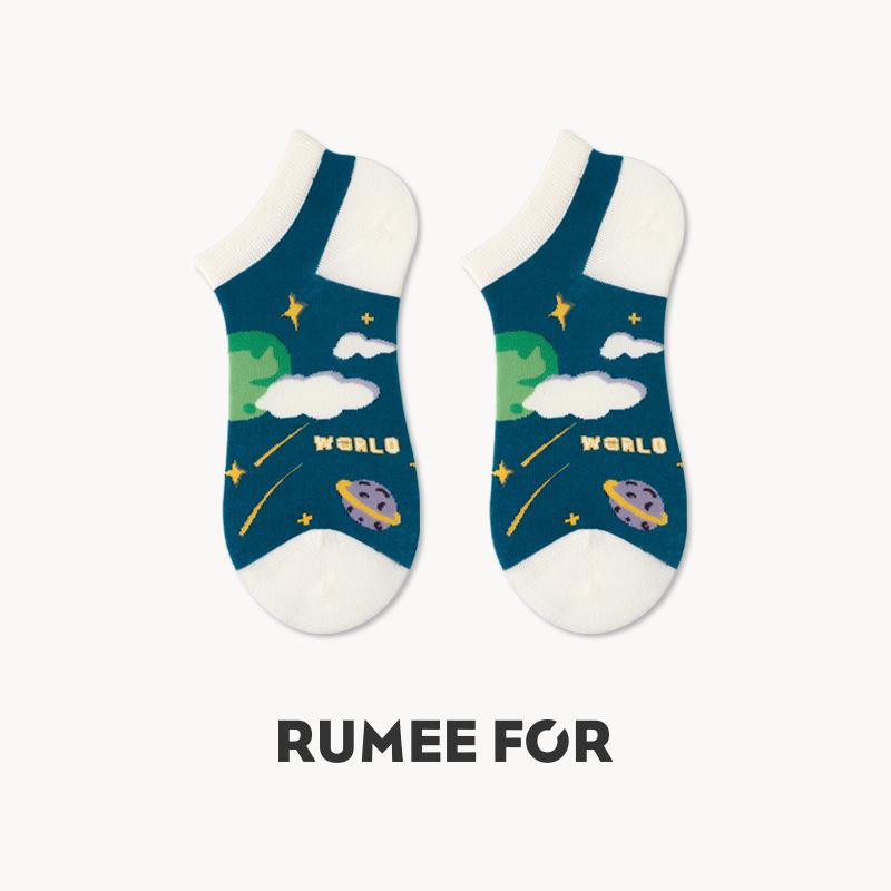 5 Pairs of Women's Spring and Summer Trendy Cartoon Breathable Shallow Short Boat Socks