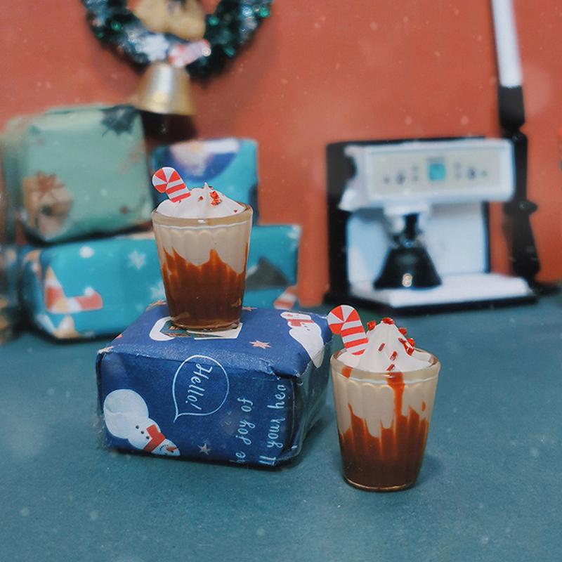 Dollhouse Miniature Christmas Christmas Snow Top Latte Drink Model For Doll House Decoration Accessories Kids Pretend Play Toys