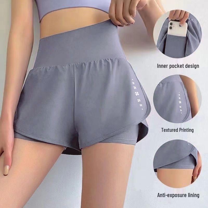 Women's Quick-Dry Yoga Pants with Built-In Shorts - Anti-Exposure, Summer Fitness, Running Training, 3/4 Length