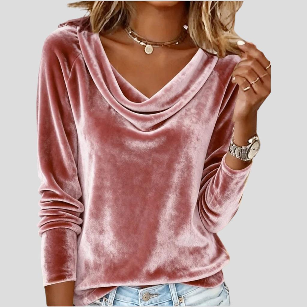 Women's Solid Color V-Neck Velvet Blouse Autumn and Winter Sexy Velvet T-Shirt