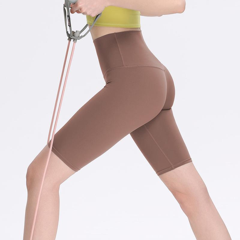 Sports shorts 2025 double-sided brocade nude fitness medium pants high waist slim peach hip sports five-point tight yoga pants women