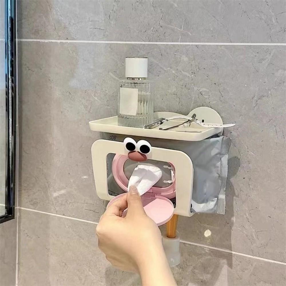 Cartoon Wall Mounted Wet Wipes Box Waterproof Cream Style Bathroom Drawer Box No Punching Storage Rack Miscellaneous Items