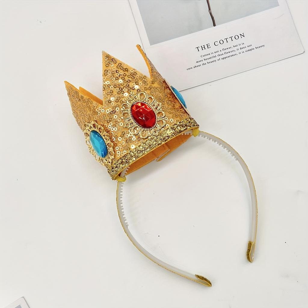 Elegant Glitter Golden Crown Headband, Birthday Halloween Cosplay King Queen Photo Prop, Party Funny Supply, Stage Performance Accessory