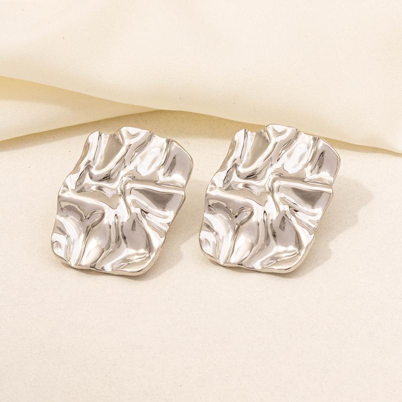 6pcs Simple Kpop Fashion Rectangle Irregular Stainless Steel Ear Studs For Women Men Accessories Silver Color Earrings Jewelry