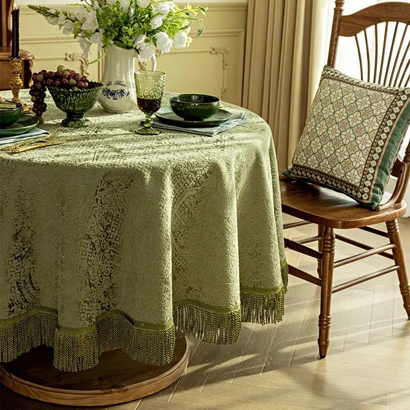 Eifloy Luxury Green Textured Table Cloth Rectangular Square For Party With Tassels Dining Coffee Table Cover Drop Shipping