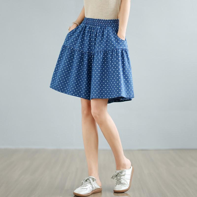 High Waist Plus Size Vintage Dot Casual Loose Summer Denim Shorts for Women Short Jeans