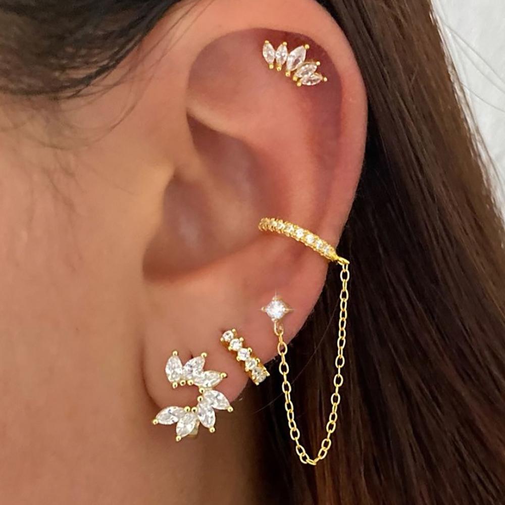 4PCS Fashion Star Moon Stainless Steel Zircon Stud Earrings Set For Women 114K Gold Plated Earring Classic Huggie Daily Jewelry