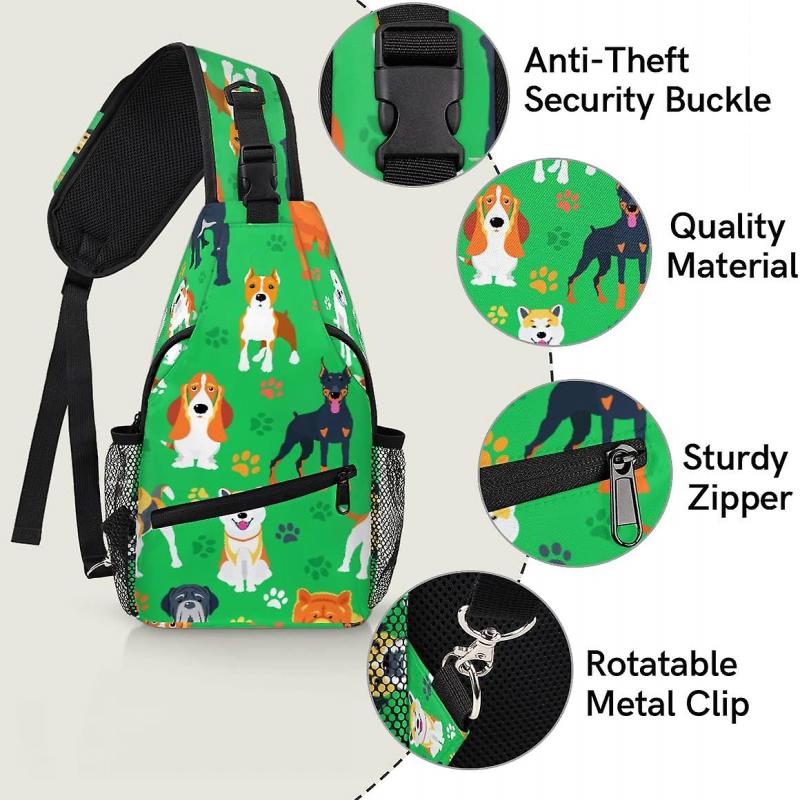 AU427 Dog Sling Backpack Men Women Dog Cute Paw Print Crossbody Shoulder Chest Bag for Travel Hiking Casual Daypack Back Pack
