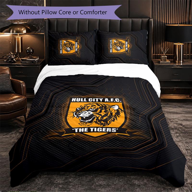 Set Biancheria da Letto Hull FC Pattern in Microfibra 3 Pezzi Copripiumino Decorativo per Camera da Letto Uso Domestico