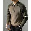 Men S Polo Collar Color Block Knit Sweater Half Zip Casual Spring Autumn