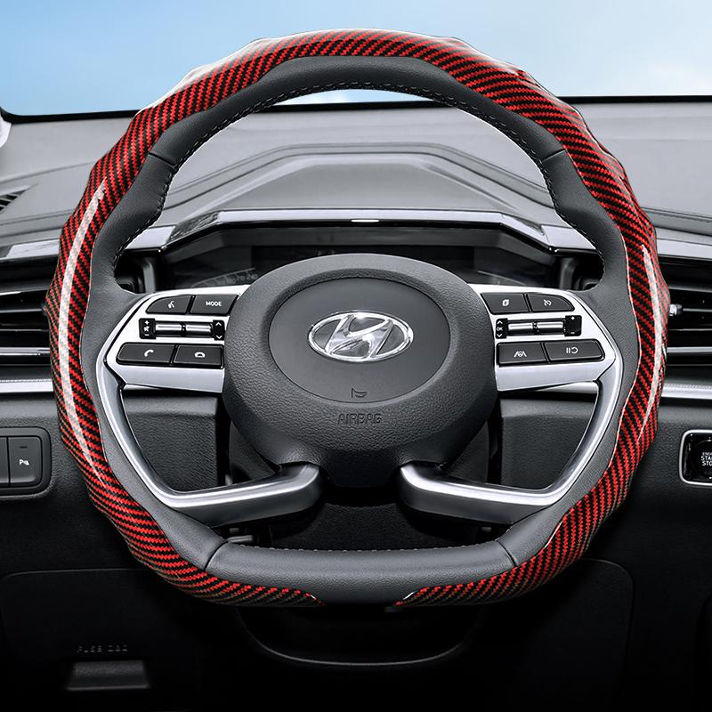 Suitable for Hyundai Carbon Fiber Texture Steering Wheel Cover Snap-On Wave-Shaped Sport Design Elantra N Sonata Ioniq 5 5N 6 9 Venue Kona Santa