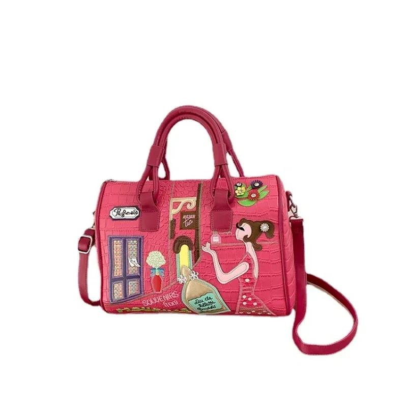 European And American Embroidered Three-Dimensional Women'S Bag New Large Capacity Shoulder  Boston Bag Trendy Crossbody Bag