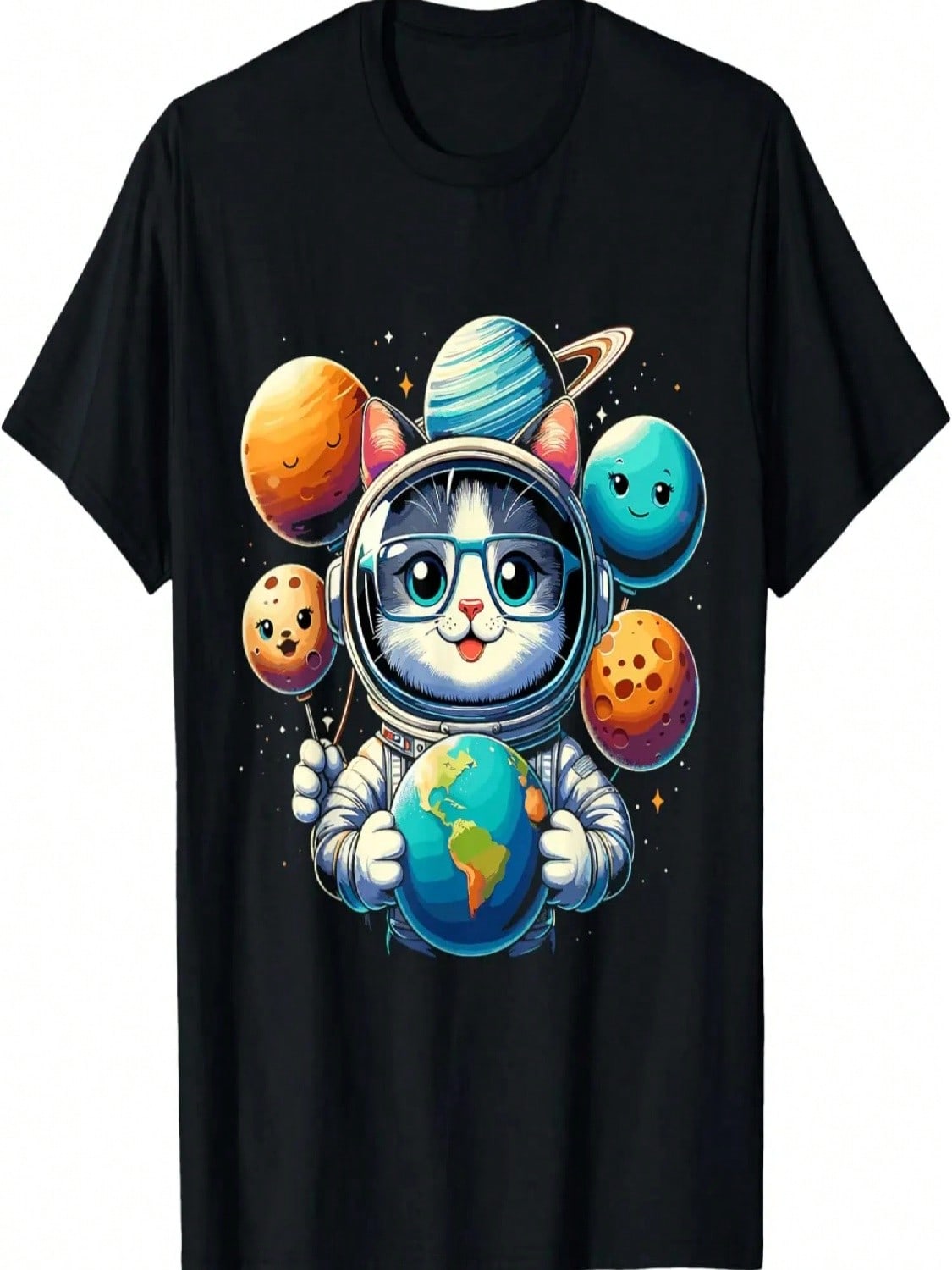 Space Astronaut Cat Planet Balloons Solar System Kids T-Shirt S разноцветный