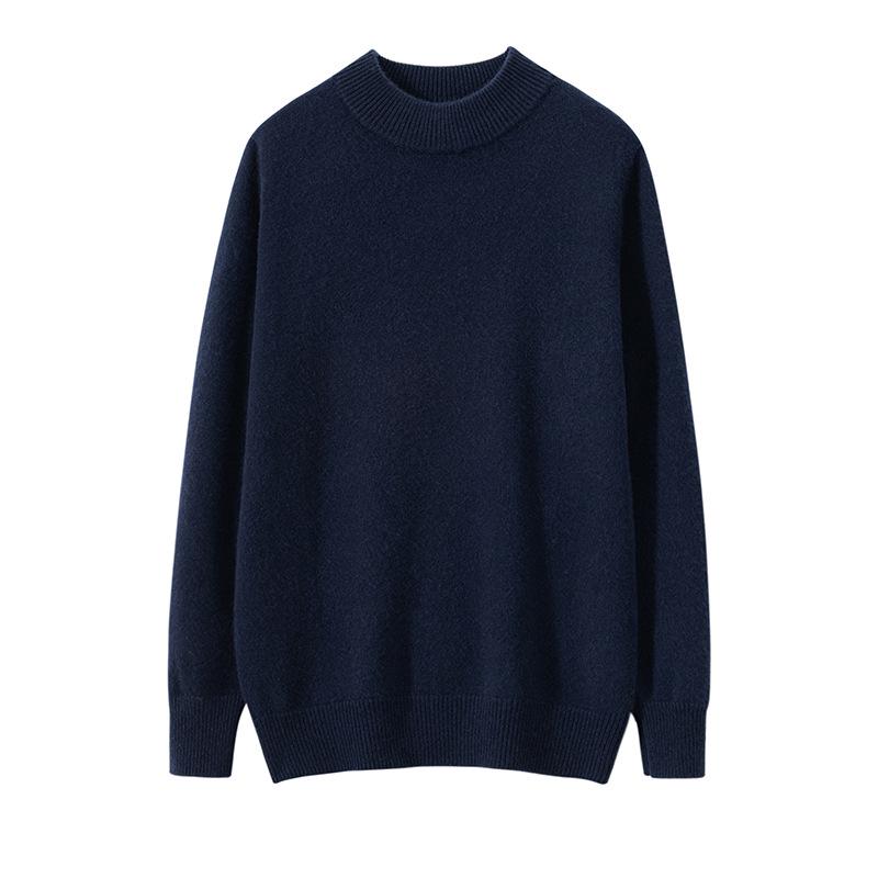 Men's Winter Business Casual Wool Sweater - Thick, Half High Neck, Loose Knit Pullover