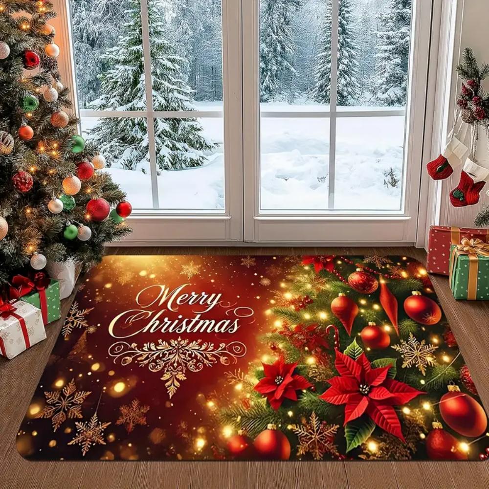 Glittering Beautiful Christmas Tree Floor Mat Entrance Welcome Doormat Bedside Balcony Hallway Christmas Decoration Carpet