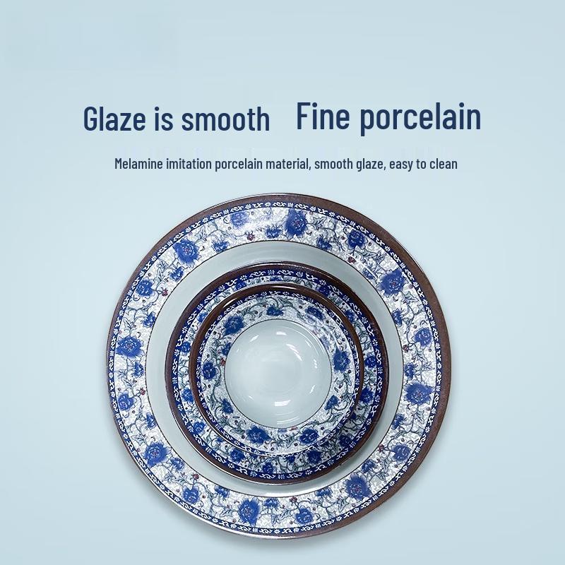 Wuhe Azure Peony Square Melamine Dinner Plate