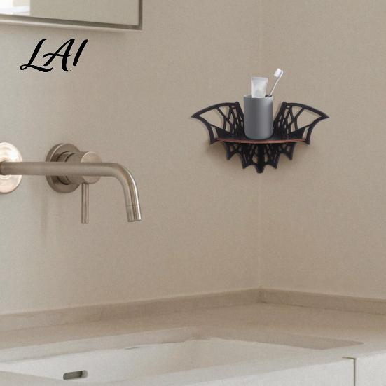Halloween Kerzenhalter Ständer Holz Fledermaus Eckregal Schwarzer Wandmontierter Ständer Display Gotisches Dekor Regal für Zuhause Party Gruselige Feiertags Dekoration