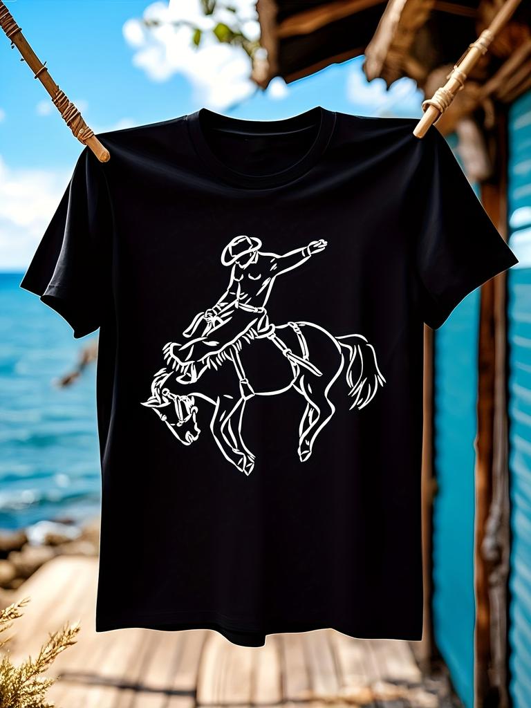 Vintage Western Cowboy Tshirt Black with White Bucking Br...