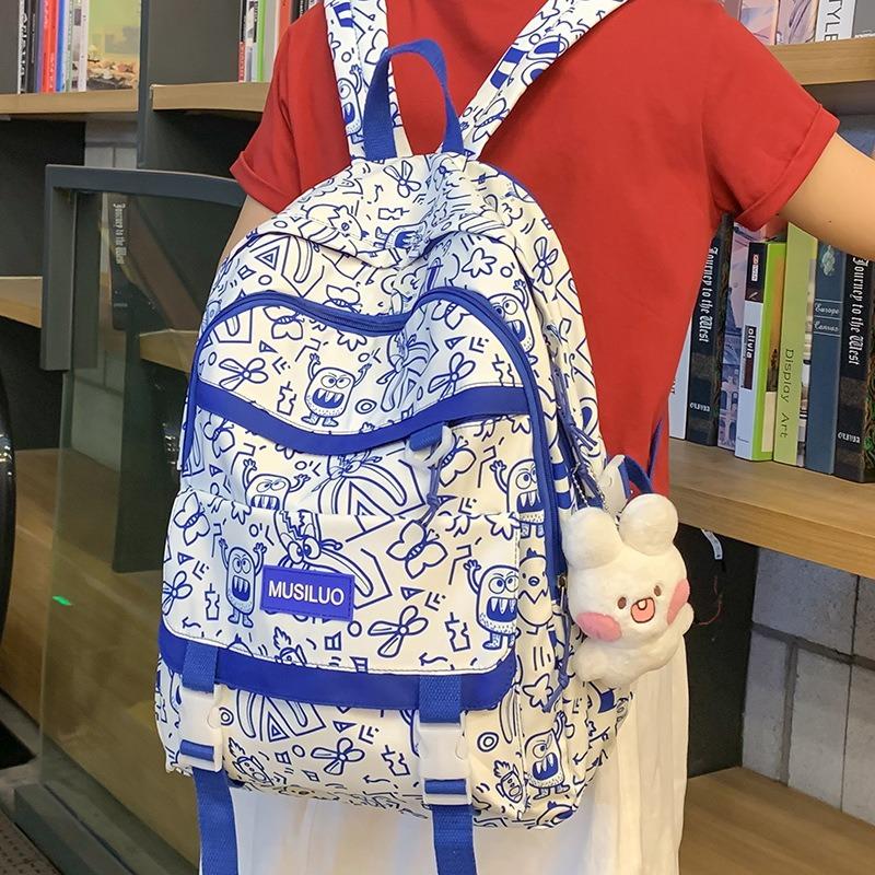 School Bag Personalized Graffiti School Bag Female Backpack Harajuku Cute Backpack Large Capacity Female College Student Class Backpack