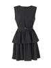 Gepunktetes Satin-Sommerkleid mit Rüschensaum und taillierter Taille für Damen