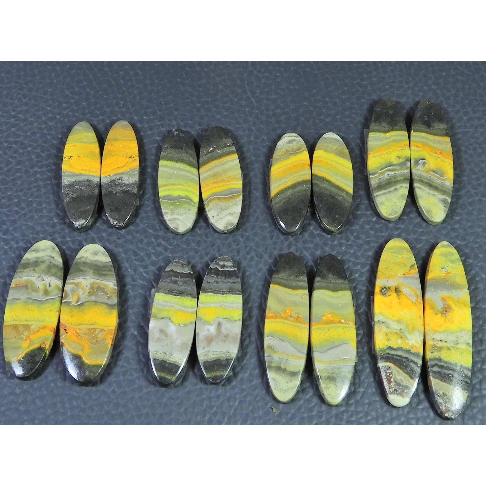136Cts.Natural Bumble Bee Jasper Matched Pair Oval Loose Gemstone 08Pair Lot C-2220