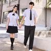 Thai Style Girls' Short/Long Sleeve School Uniform Shirt with Embroidered Badge for JK High School Students