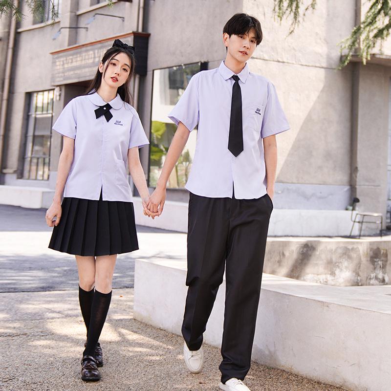 Thai Style Girls' Short/Long Sleeve School Uniform Shirt with Embroidered Badge for JK High School Students
