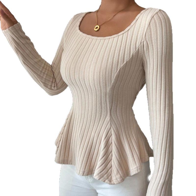 Neues Herbst- und Winter-Damen-Strick-Langarm-Oberteil mit Hohl-Träger-Design, Langarm-Basics