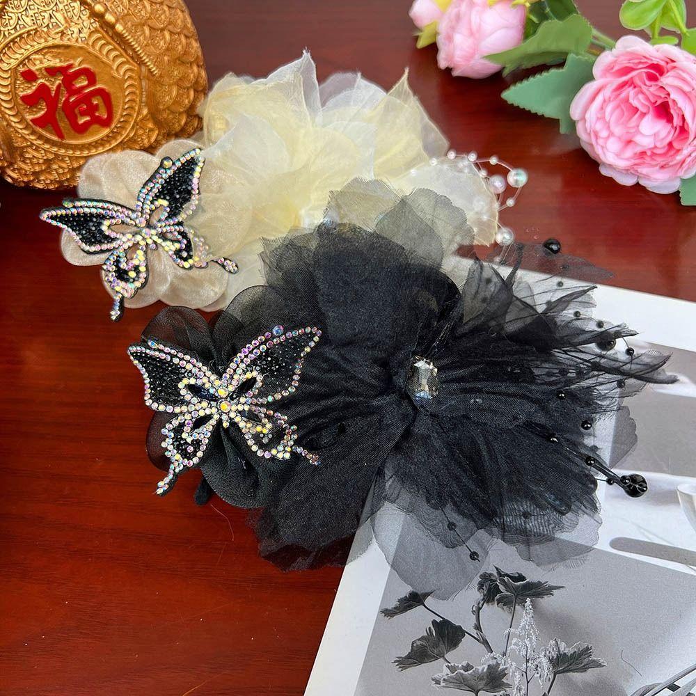 

Plastic Grasping Clip Tassel Shark Clip Elegant Butterfly Hairgrips Women білий