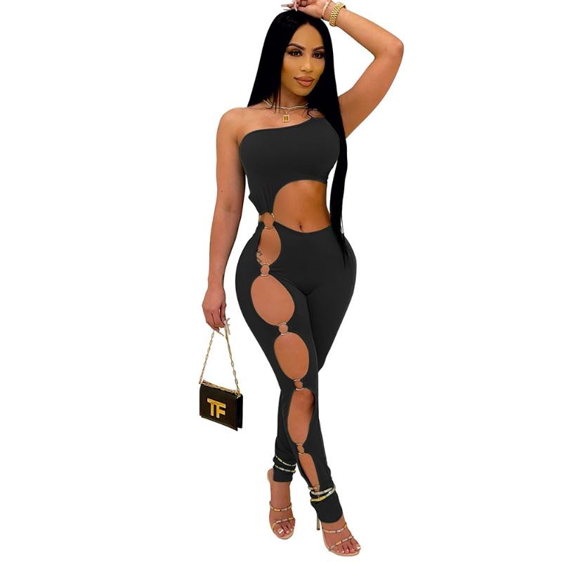 Fashion Sexy Cut Out Jumpsuit Women Spring Off-shoulder Side High Split Skinny Club Outfits Female Bodysuit Y2k Clothes 25427