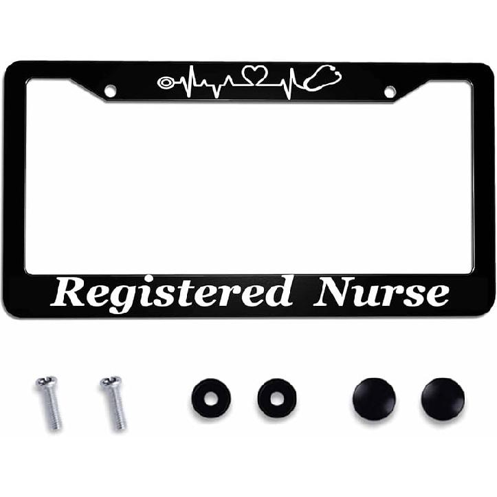 License Plate Frame Registered Nurse Stainless Steel License Plate Frame With 2 Holes & Free Screws 12.2 X 6.3 Inches