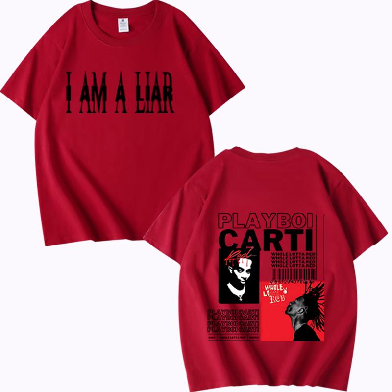 

Rapper Playboi Carti I AM MUSIC Album Logo T Shirt men women 100% Cotton print short sleeve classic Summer Unisex plus sizetops XS червоний