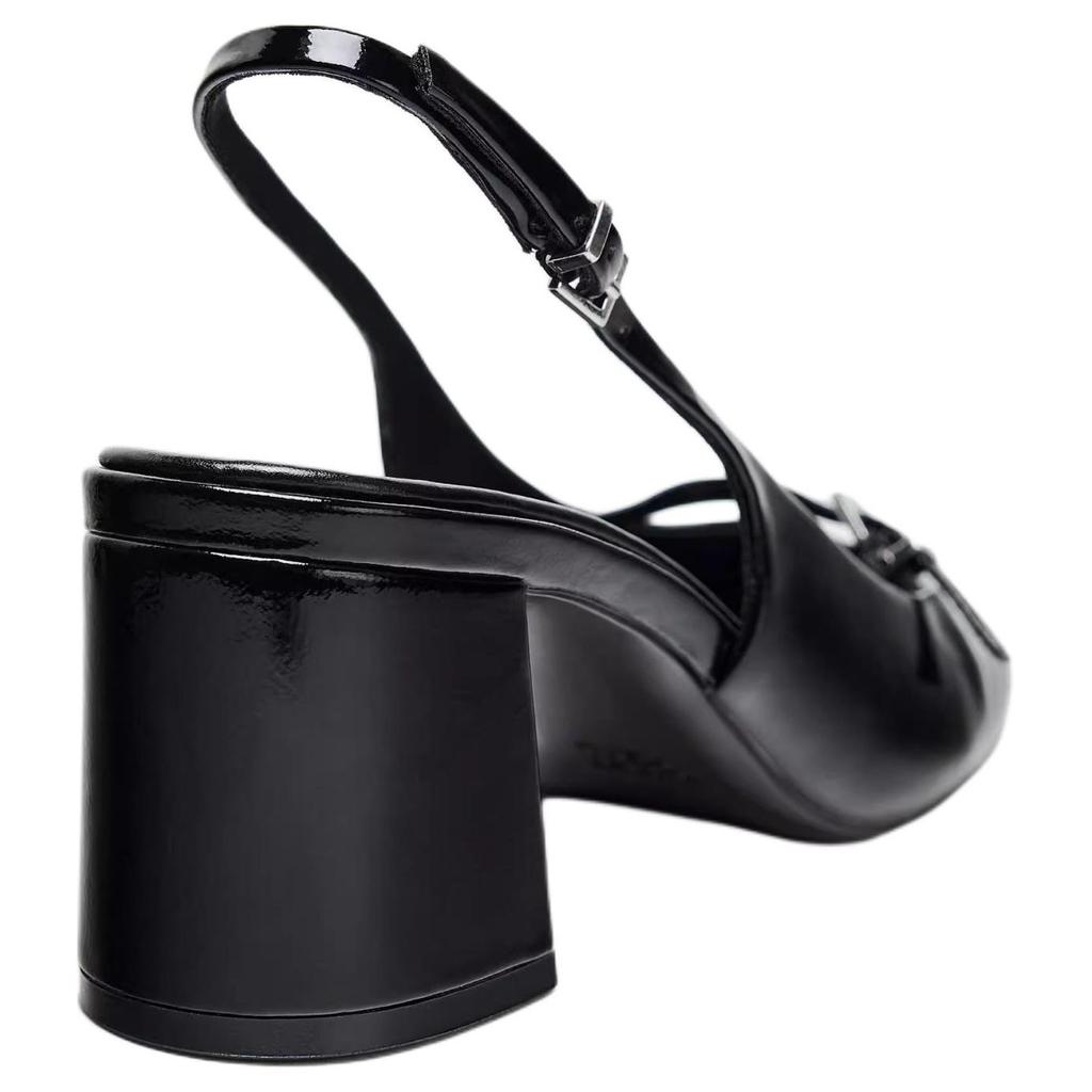 Zara New Year Collection Pu Comfortable Versatile Color Block Buckle Decor Thick Heeled High Heels 7Cm Women High Heels Black 12800510