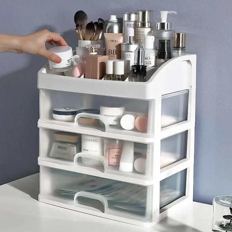 

1PCS Transparent Plastic Four Layer Three Drawer Desktop Drawer Style Cosmetic Storage Box Dressing Table Storage Rack
