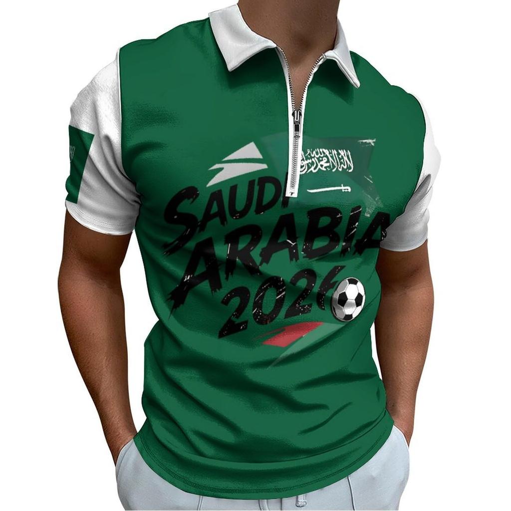 Men’s Casual Loose Fit Polo Shirt with Letter Print Zip Collar Short Sleeve Comfortable Breathable Top for Everyday Wear