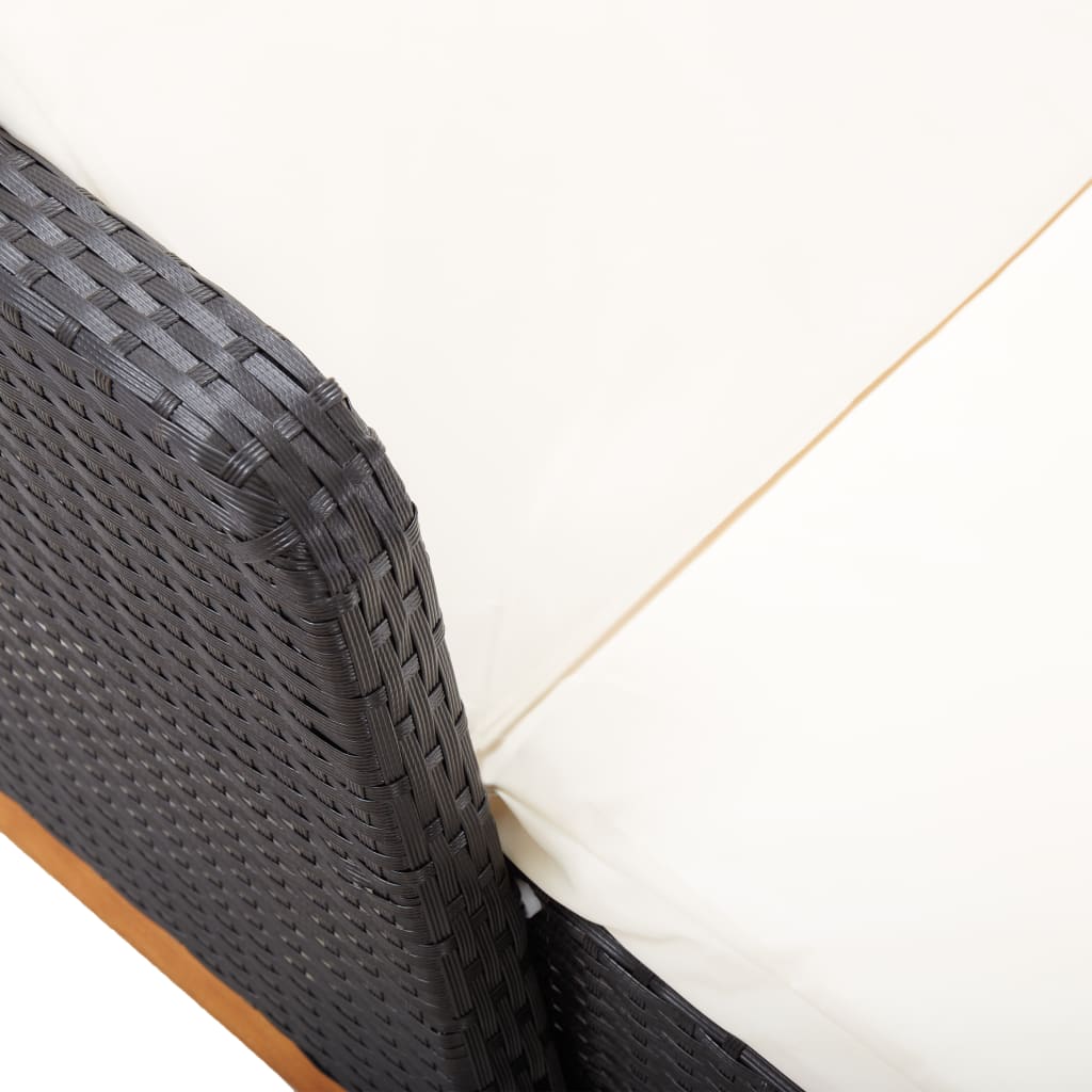 Poly Rattan and Solid Acacia Wood Sun Lounger Black
