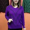 Women's Thin V-Neck Knit Sweater Loose V-Neck High-Elastic Knit Pullover Rhinestone Plus-Size Sweater