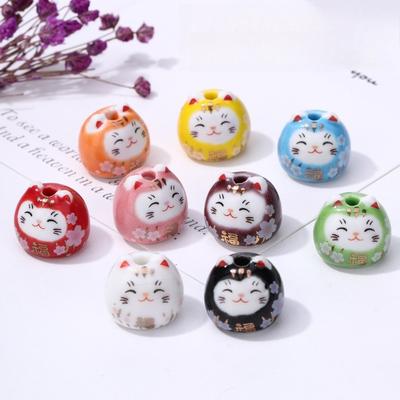 Ceramic Laifu Lucky Cat Color Cat Bracelet Pendant Vertical Hole Color Cat Beaded Pendant Accessories Dharma Cat Accessories