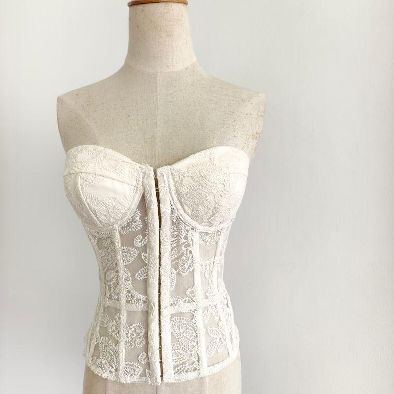 French Style Fancy Special-Interest Design Embroider Fishbone Pure Desire Bandage Backless Tube Top Vest Sexy See-through