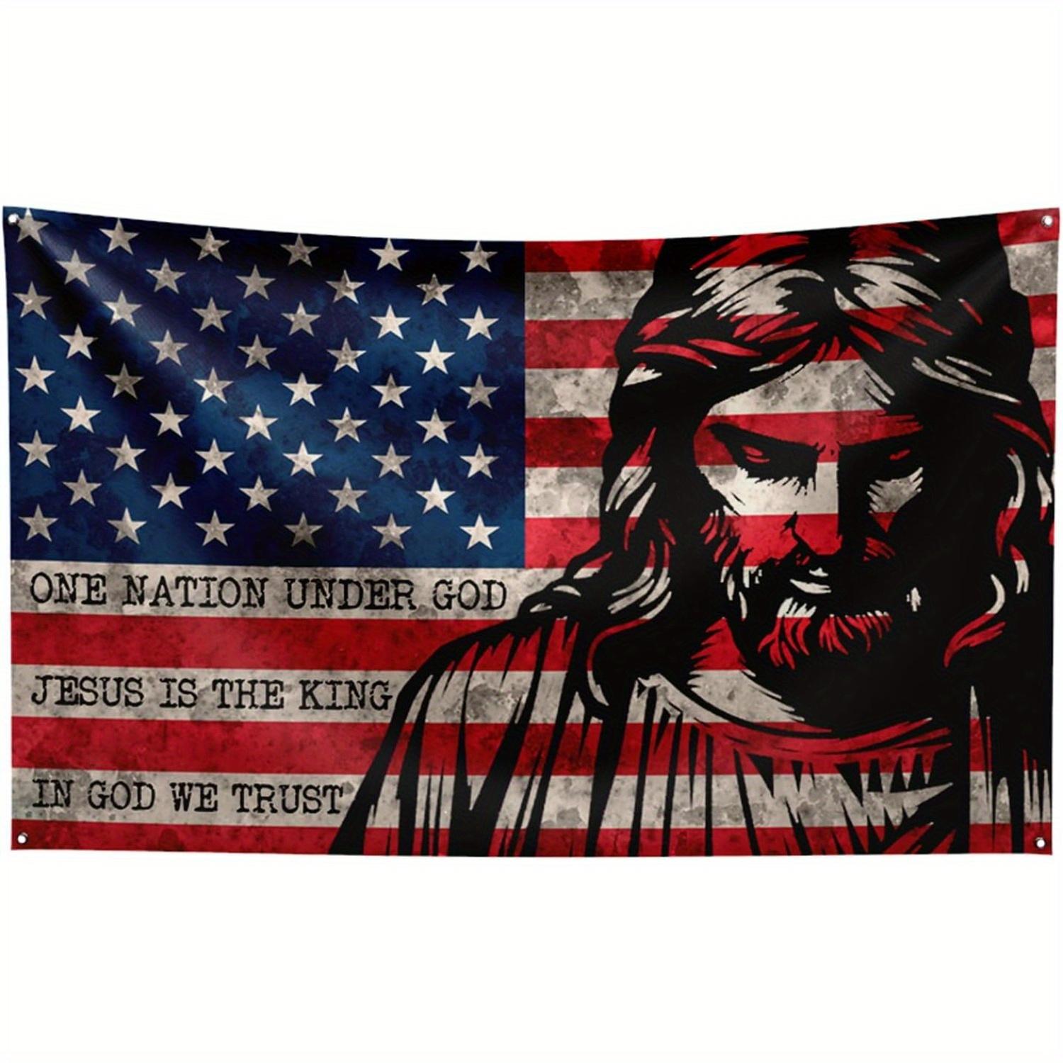 

Usa Flag God Tapestry Single Sided 2D Print Soft Polyester Wall Tapestry Bedroom Living Room Dorm Decor Patriotic Faithful Gift 74x94cm(29x37in)