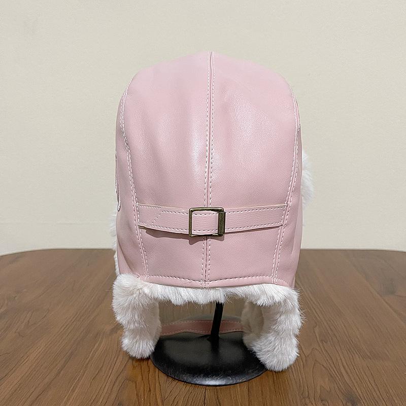 PU-Leder Lei Feng Hut weiblich Herbst und Winter dicke warme Reitplüschmütze Outdoor-Skifahren kalter Gehörschutz Hut Flut
